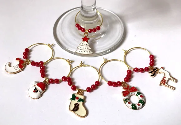 Marcadores de Taça Esmaltado - com 6 / Natal