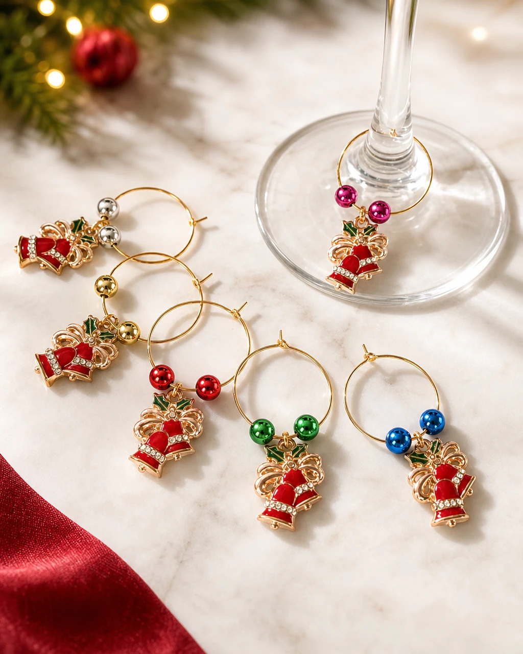 Marcadores de Taça Esmaltado Sinos- com 6 Natal / Ano Novo