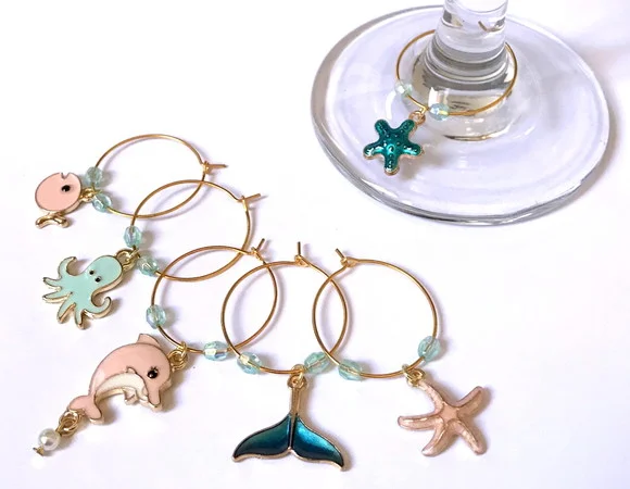 Marcadores de Taça Vida Marinha Animais com 6 - Esmaltados