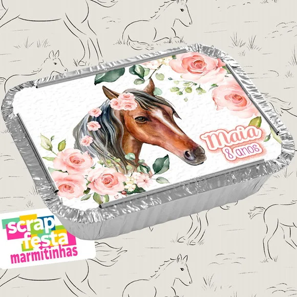 Marmitinha Personalizada Cavalo Country Aquarela Flores