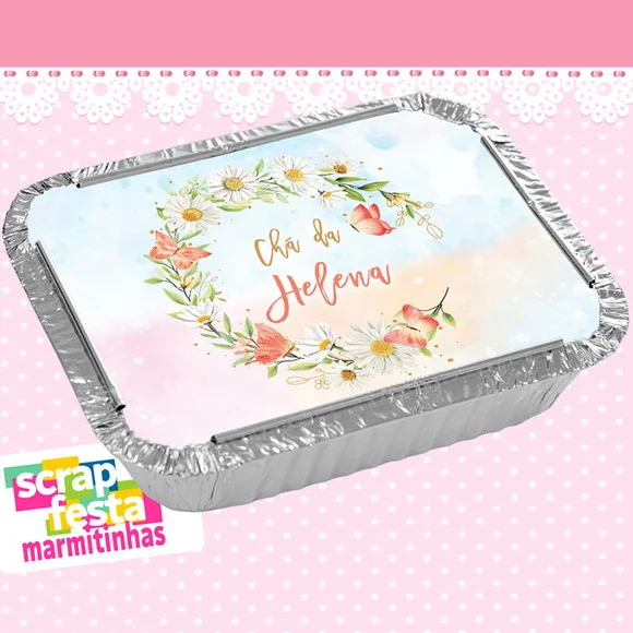 Marmitinha Personalizada Chá Menina Aquarela Flor Borboletas