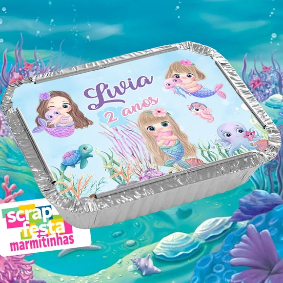 Marmitinha Personalizada Festa Sereia Aquarela