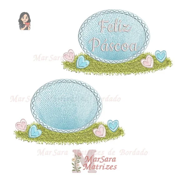 Matriz de Bordado - Plaquinhas com Ovos e Corações