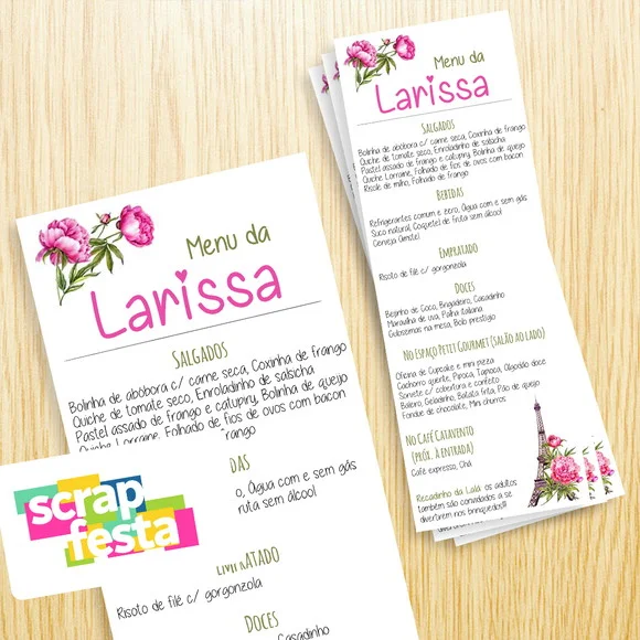 Menu Cardápio Personalizado Festa Paris