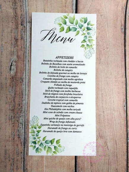 Menu Simples Folhagens Frente e Verso Ref. 2061