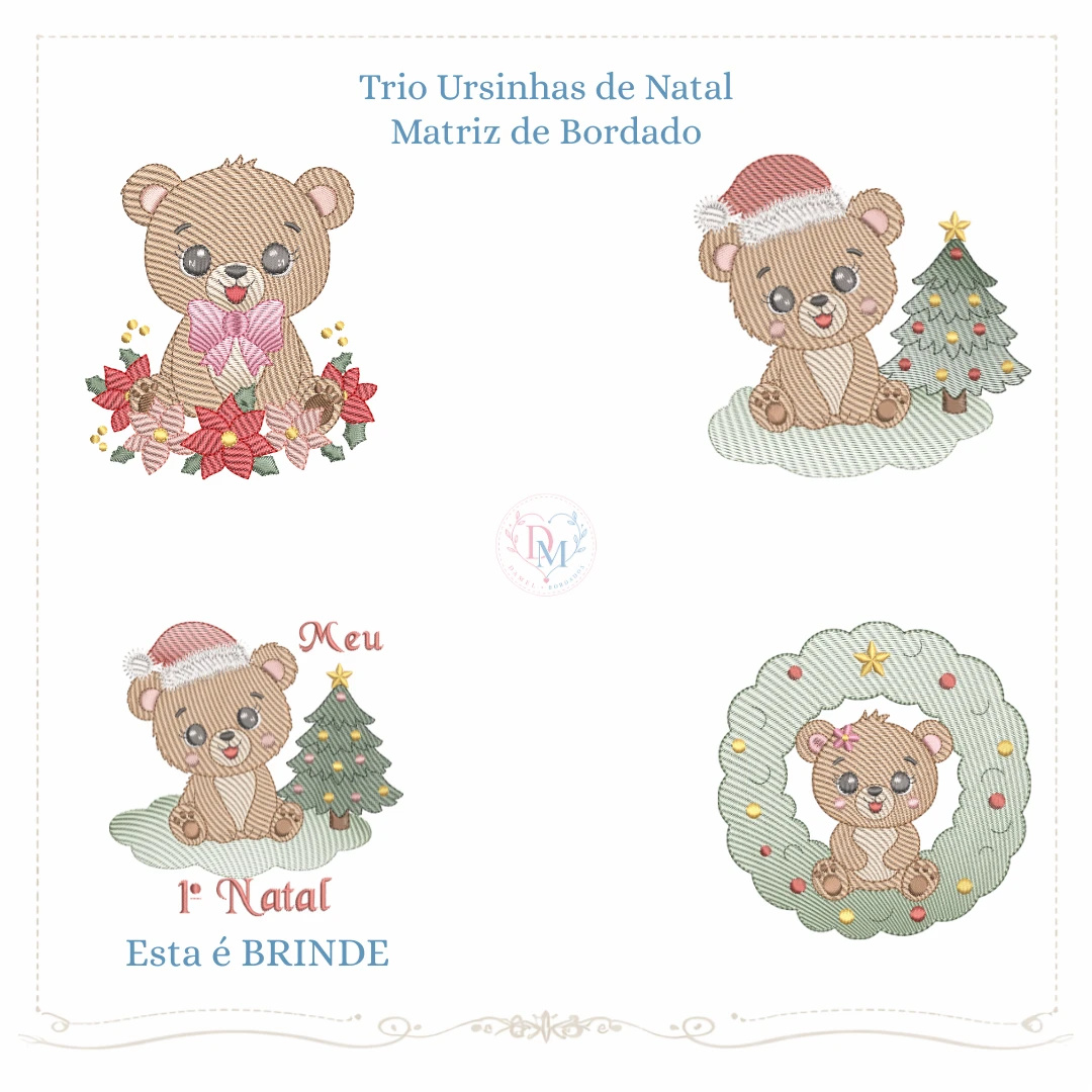 Mini Coleção Matrizes de Bordado Ursinhos de Natal (Pontos Leves)