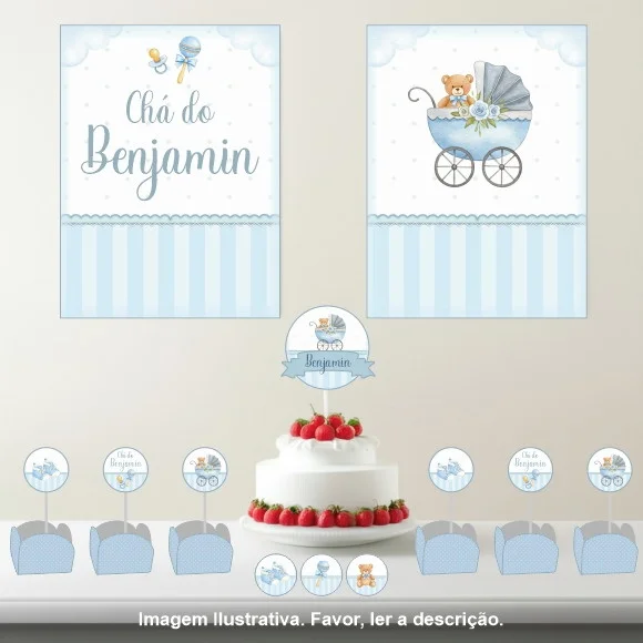 Kit Festa Personalizada Chá de Bebê sem Tema - 33 Itens