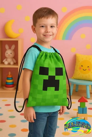 Mochila Sacola Personalizada Minecraft - Kit c/ 5 Unidades