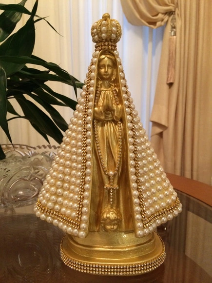 Nossa Senhora Aparecida Pérolas 27cm Personalizada
