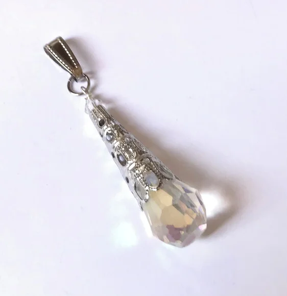 Pingente com Cristal Ab Gota e Aço Inox