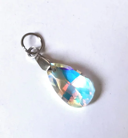 Pingente com Cristal Aurora Boreal Gota e Aço Inox