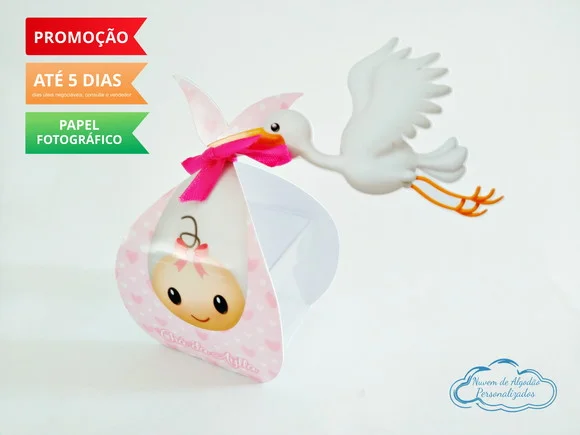Porta caixa acrílica cegonha Chá de bebê
