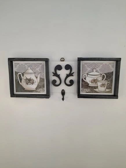Porta Chave de Madeira Branco e Preto Decorado