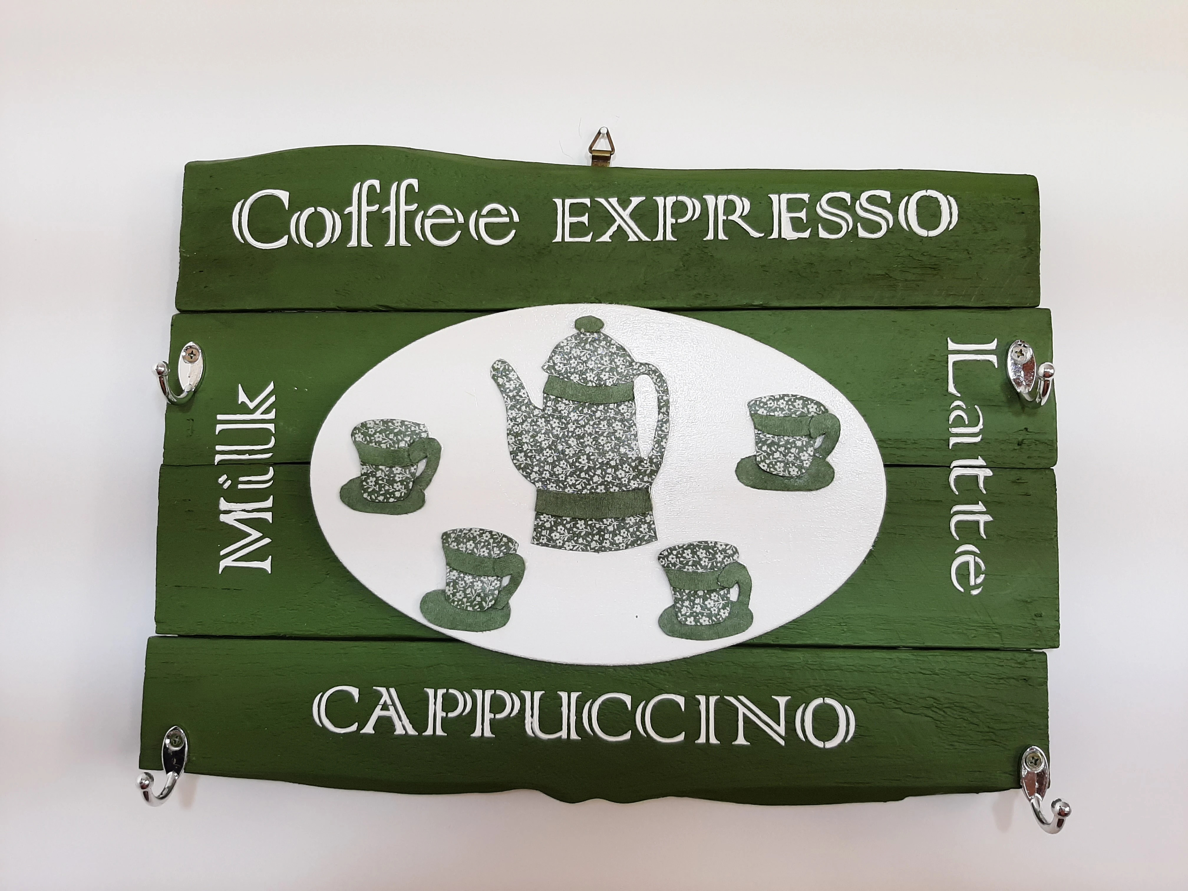 Porta chave de madeira canto do café verde decorado