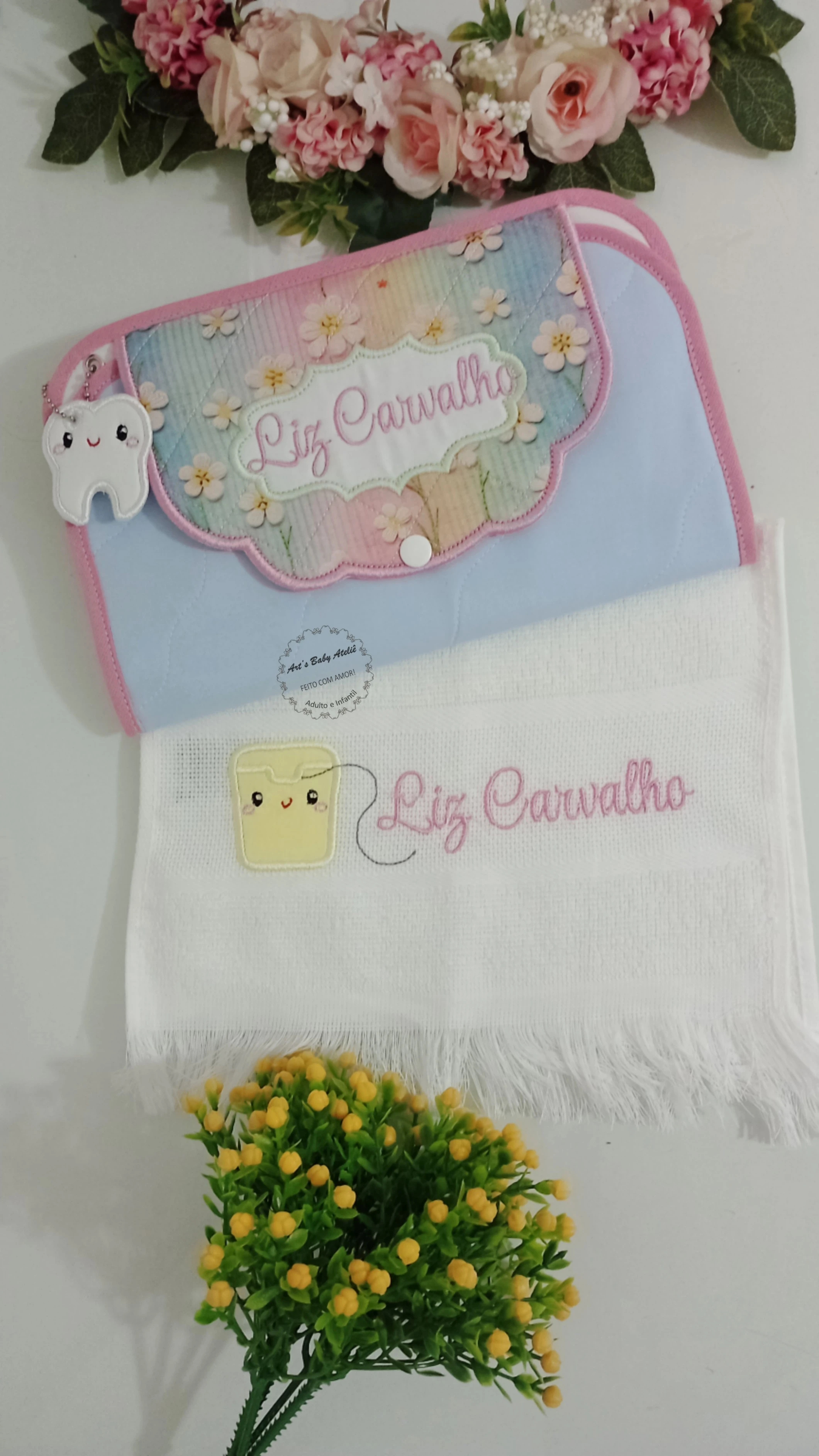 Porta escova Escolar Infantil luxo personalizado com nome, Porta Escova, Pasta de Dente e Toalhinha Impermeável personalizado com nome