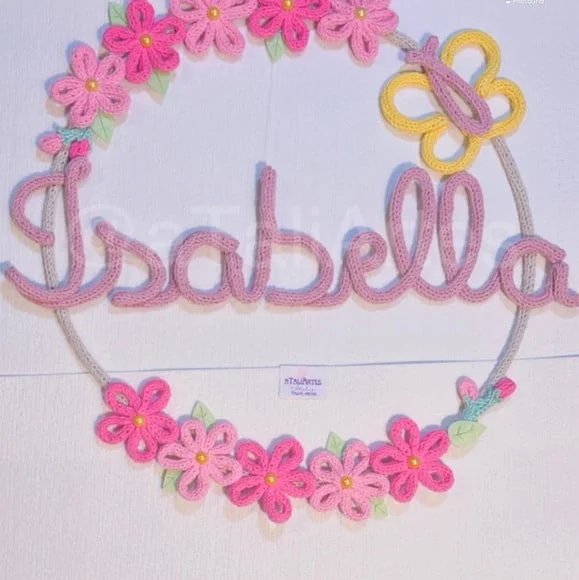 Porta Maternidade Flores Personalizadas em Tricotin com 01 nome