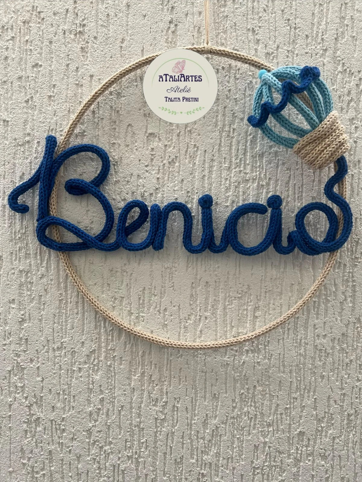Porta Maternidade menino Balão de Ar  efeito 3d personalizado em Tricotin com 01 nome