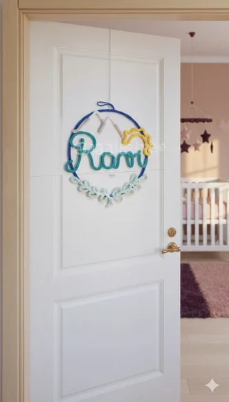 Porta Maternidade Montanha Personalizada em Tricotin com 01 nome
