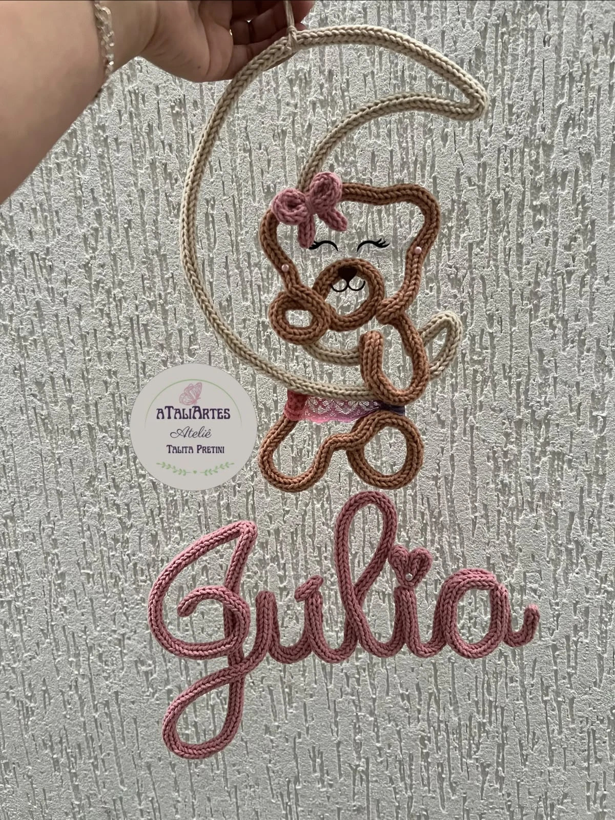 Porta maternidade Ursinha personalizada em tricotin