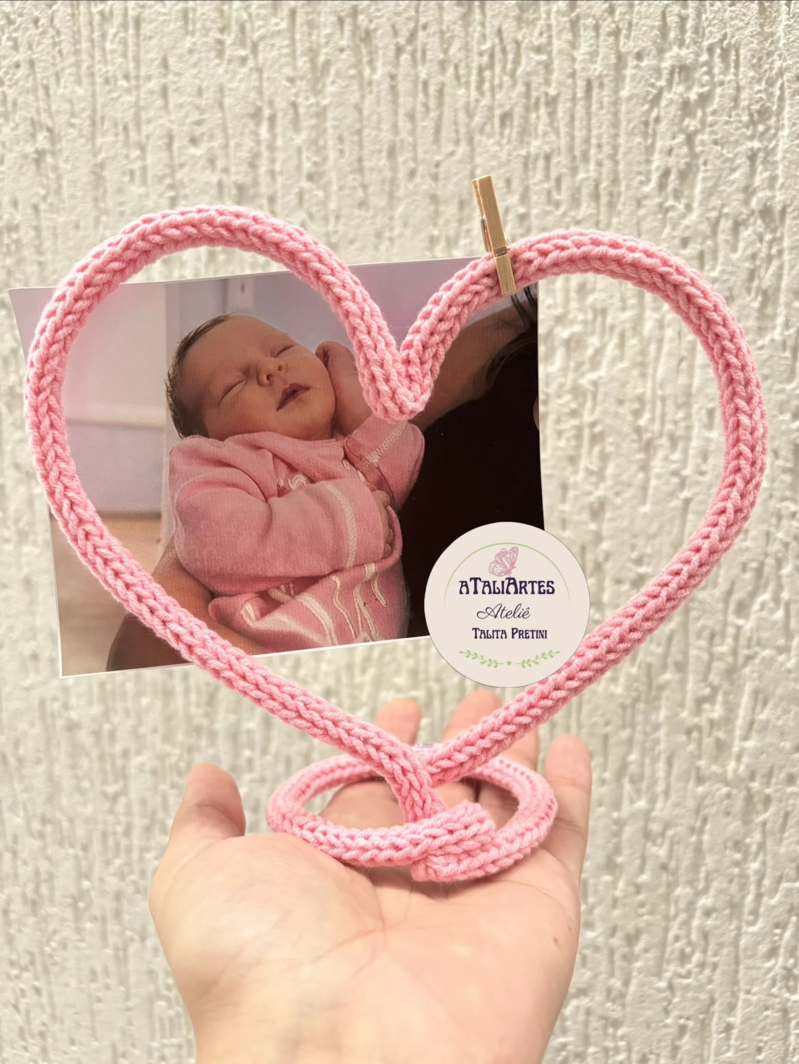 Porta Retrato de Coração personalizado em Tricotin - Unitário