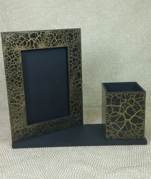 Porta-retrato + Porta-canetas MDF Decorado Craquelado