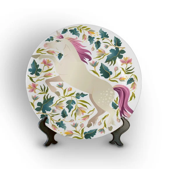Prato de Porcelana Decorativo Unicórnio