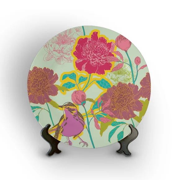 Prato Decorativo Pássaro e Flores