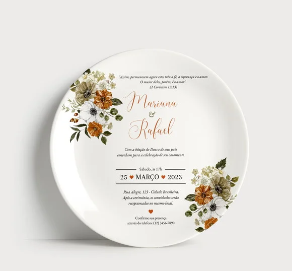 Prato Personalizado Convite de Casamento