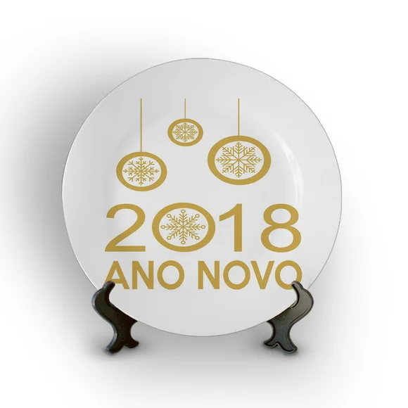 Prato Porcelana Decorativo Feliz Ano Novo 2018