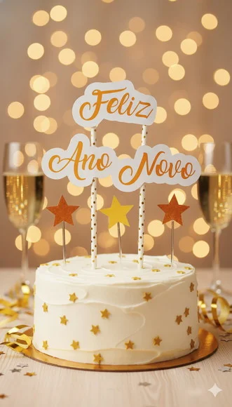 Pronta Entrega - Topo Bolo Feliz Ano Novo