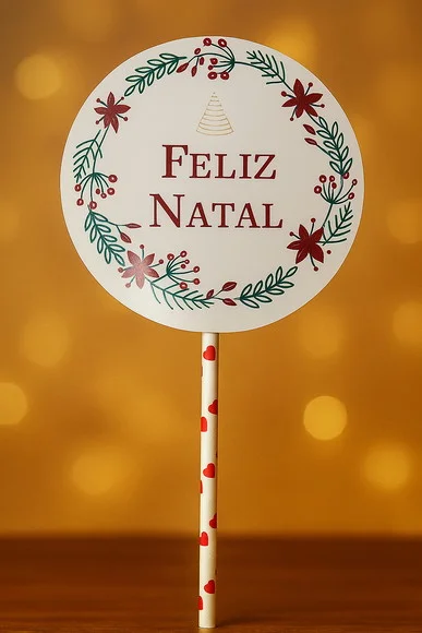 Pronta Entrega - Topo Bolo Redondo Feliz Natal