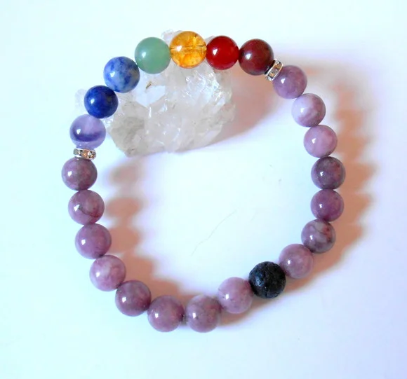 Pulseira 7 Chakras jade lilás e difusor aromaterapia