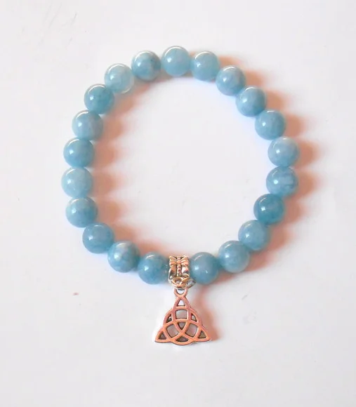 Pulseira Japamala com Agua Marinha e Triquetra