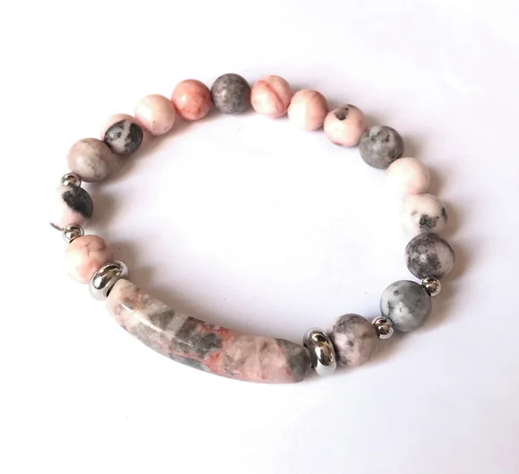 Pulseira com Jaspes e Entremeios Prateados