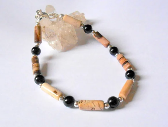 Pulseira de Jaspe rajado e ágata negra