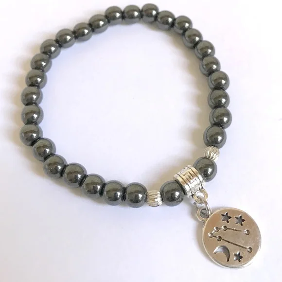 Pulseira Hematita Pingente Mapa Signos Zodiaco
