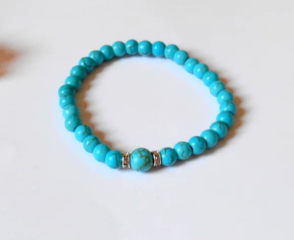 Pulseira Ajustavel com Howlita Turquesa e Cristais