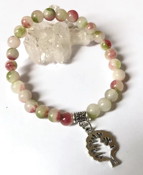 Pulseira Japamala 27 Contas Jade Colorida Arvore da Vida