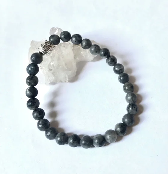 Pulseira Japamala 27 Contas Labradorita Fosca Buda Prateado