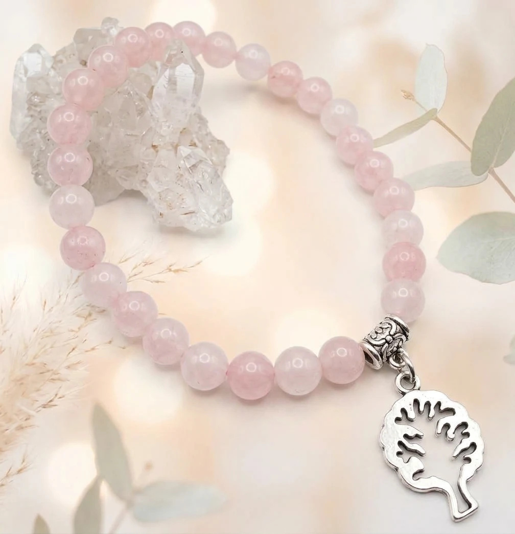 Pulseira Japamala 27 Contas Quartzo Rosa 6 mm Pingente a escolha