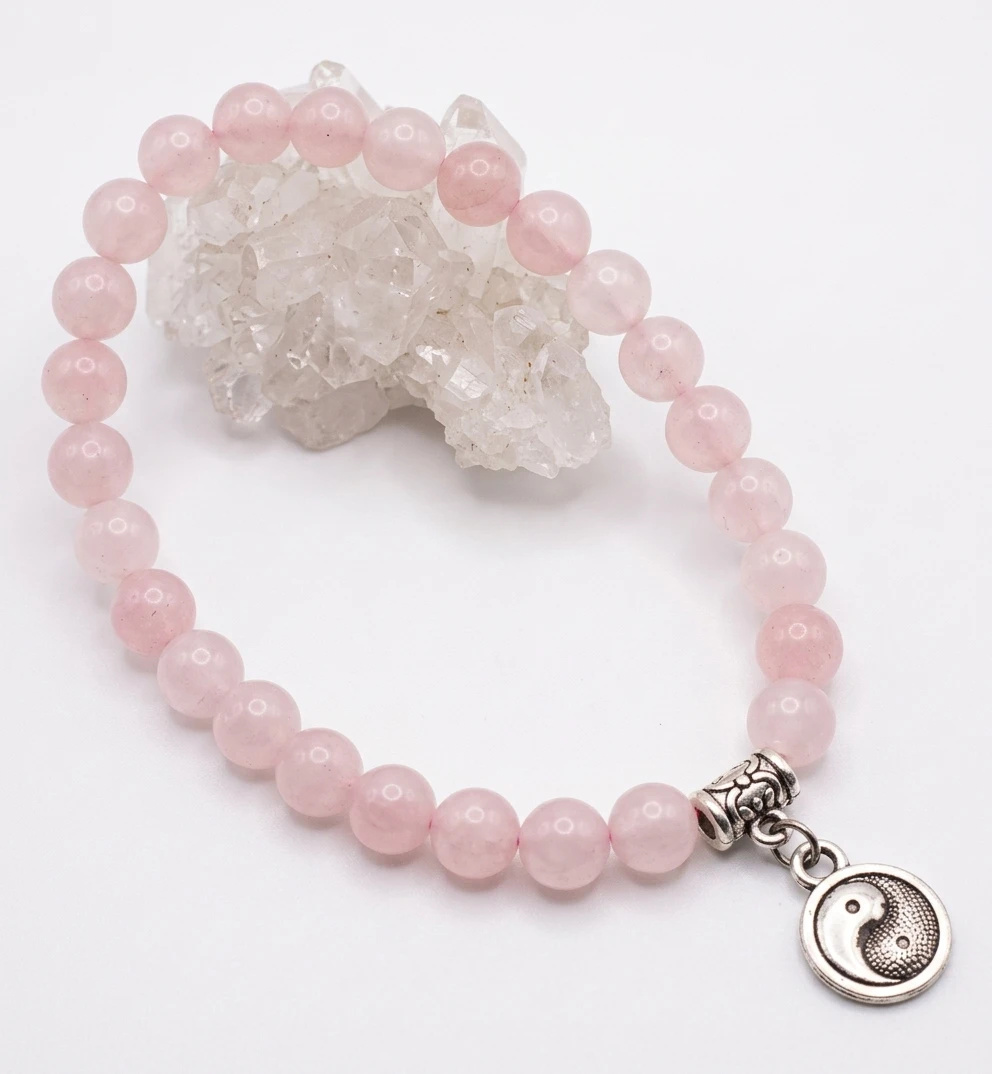 Pulseira Japamala 27 Contas Quartzo Rosa 6 mm pingente a escolher