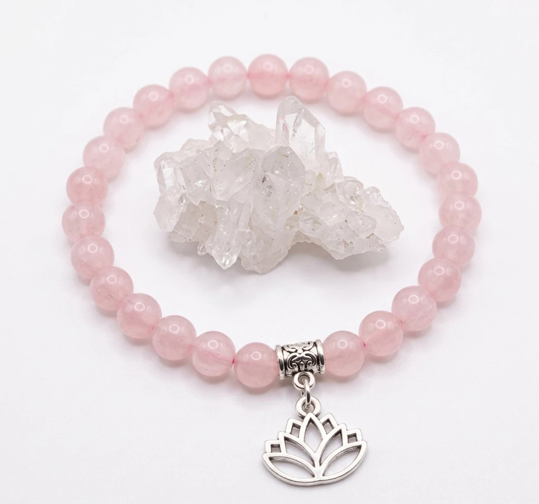 Pulseira Japamala 27 Contas Quartzo Rosa 6mm - Pingente à Escolha