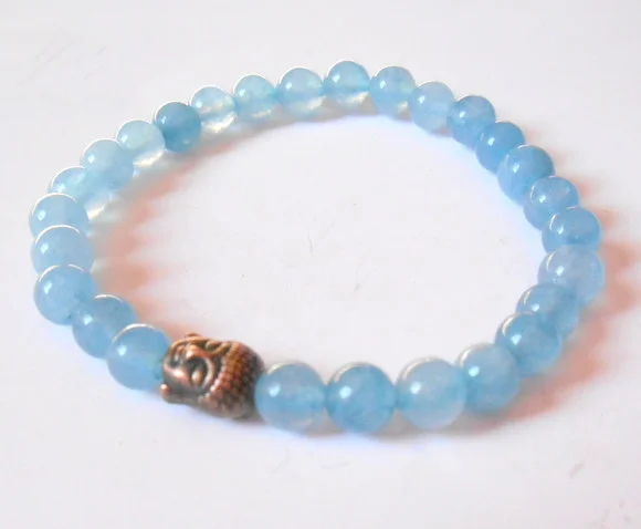 Pulseira Japamala Agua Marinha 27 Contas e Buda Bronze