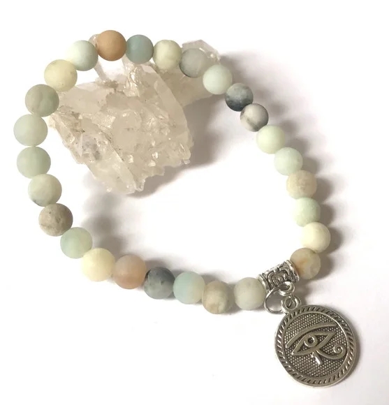 Pulseira Japamala com 27 Contas de Amazonita Fosca e Horus