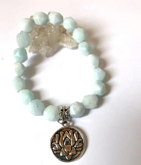 Pulseira Japamala com Água Marinha 18 Contas de 10.0 mm