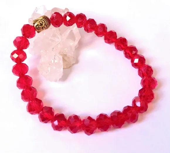 Pulseira Japamala com Cristais Vermelho e Buda