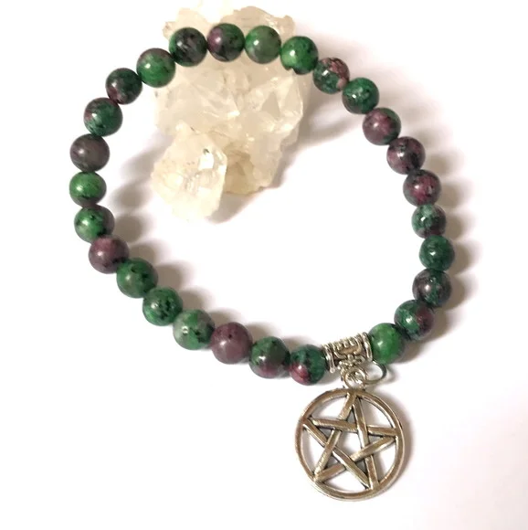 Pulseira Japamala com Rubi Zoizita e Estrela de David