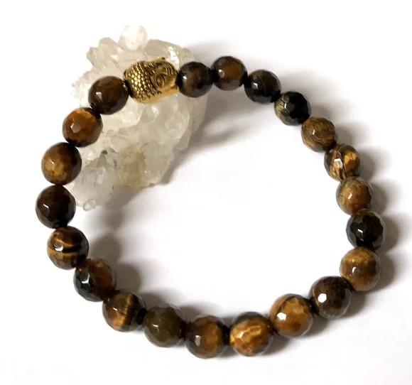Pulseira Japamala Olho de Tigre Facetada 21 Contas e Buda