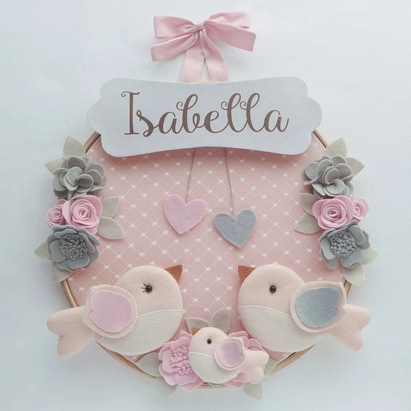 Quadro Bastidor Porta de Maternidade Passarinhos - Isabella