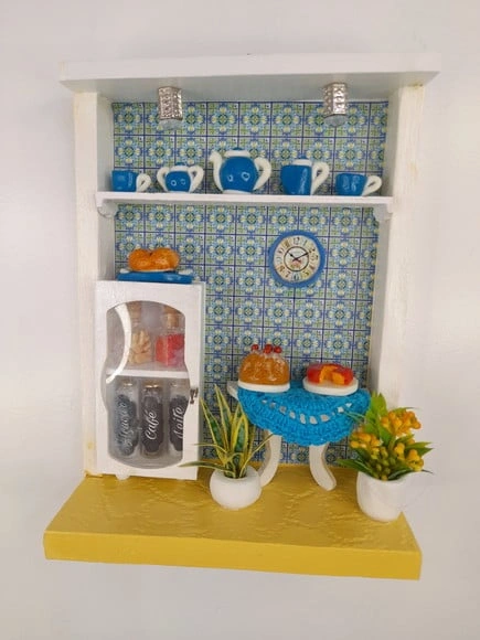 Quadro em mdf e Madeira Branca e Azul Decorado